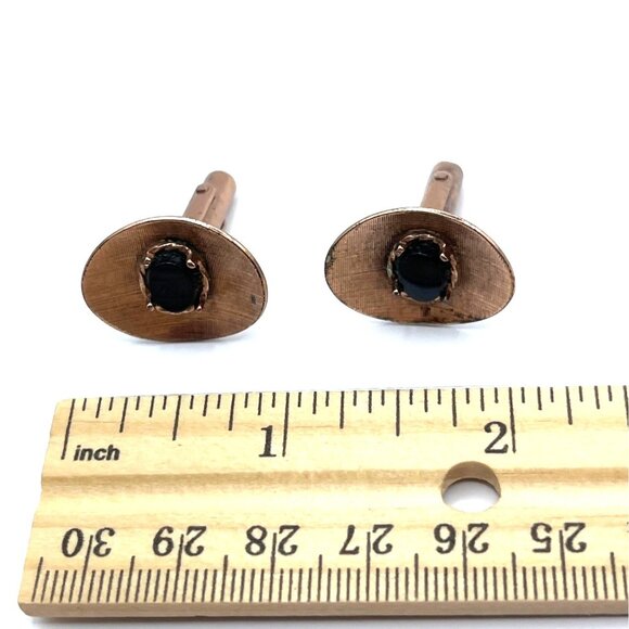 Vintage Copper & Black Stone Cufflinks A303 - Picture 3 of 4